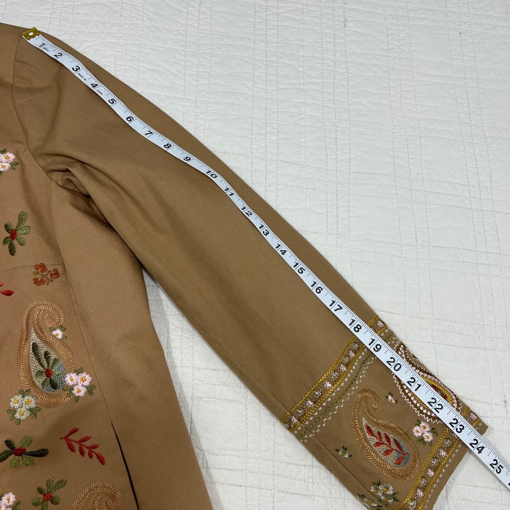 Coldwater Creek Women Tan Embroidered Paisley Floral Beaded Blazer Jacket 16 - Picture 7 of 7